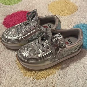 New silver “billy” shoe. Zippers so you don’t have to tie